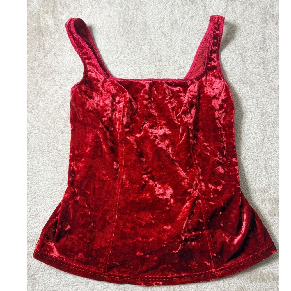 Arianne Red Crushed Velvet Slip Top Medium Whimsigoth Dark Romantic Vintage 90s